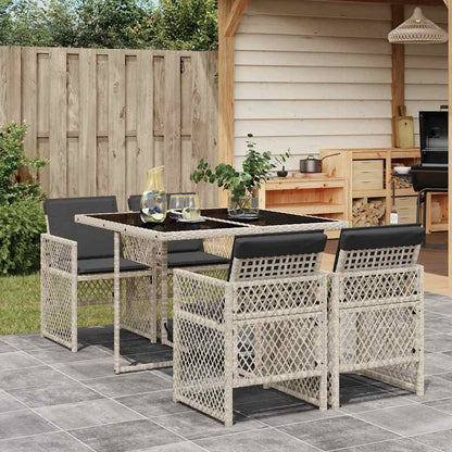 Set Pranzo da Giardino 5pz con Cuscini Grigio Chiaro Polyrattan | homemem39