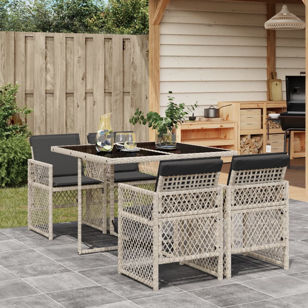 Set Pranzo da Giardino 5pz con Cuscini Grigio Chiaro Polyrattan - homemem39