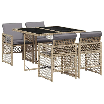 Set da Pranzo da Giardino 5 pz con Cuscini Beige in Polyrattan | homemem39