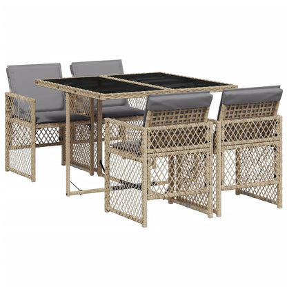Set da Pranzo da Giardino 5 pz con Cuscini Beige in Polyrattan - homemem39