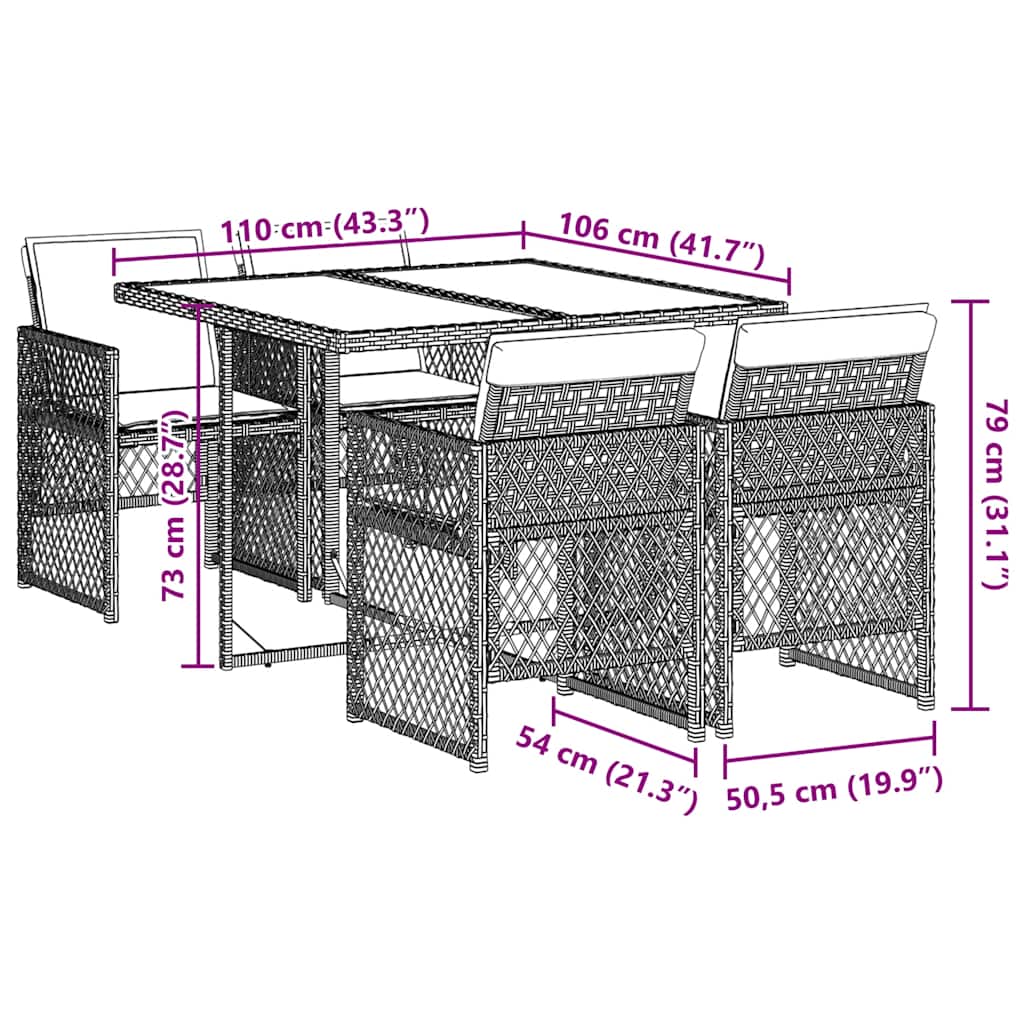 Set da Pranzo da Giardino 5 pz con Cuscini Beige in Polyrattan | homemem39