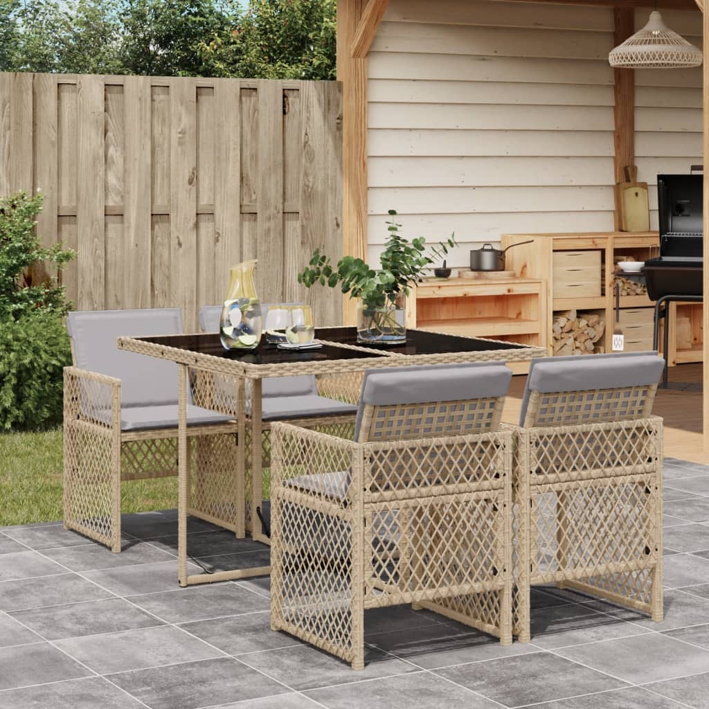Set da Pranzo da Giardino 5 pz con Cuscini Beige in Polyrattan - homemem39