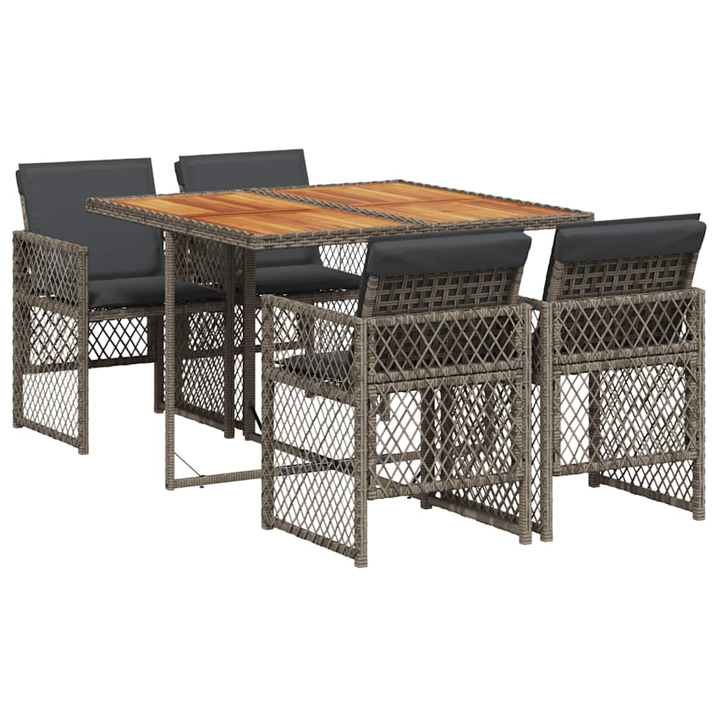 Set da Pranzo da Giardino 5 pz con Cuscini in Polyrattan Grigio | homemem39