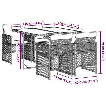 Set da Pranzo da Giardino 5 pz con Cuscini in Polyrattan Grigio | homemem39