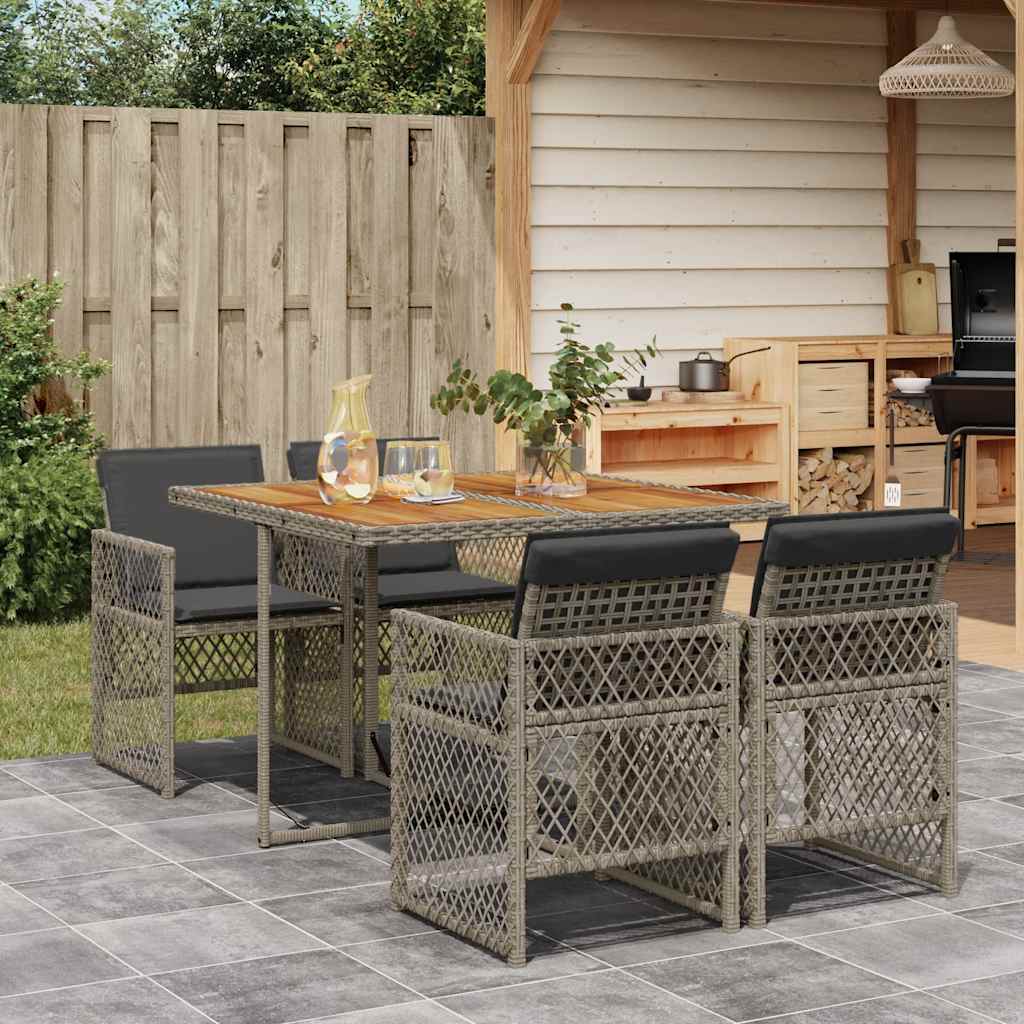 Set da Pranzo da Giardino 5 pz con Cuscini in Polyrattan Grigio | homemem39