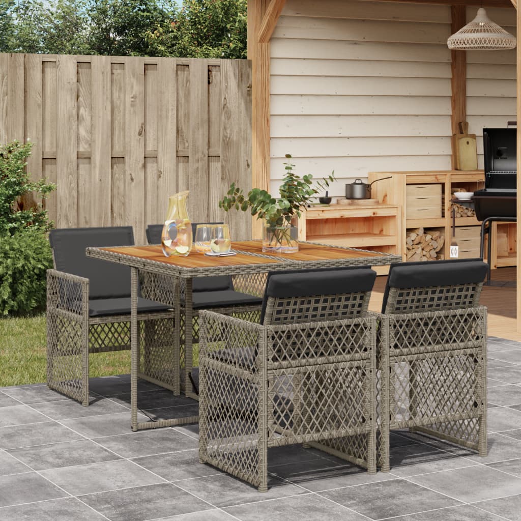 Set da Pranzo da Giardino 5 pz con Cuscini in Polyrattan Grigio - homemem39