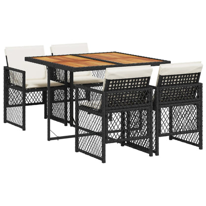 Set da Pranzo da Giardino 5 pz Nero con Cuscini in Polyrattan - homemem39