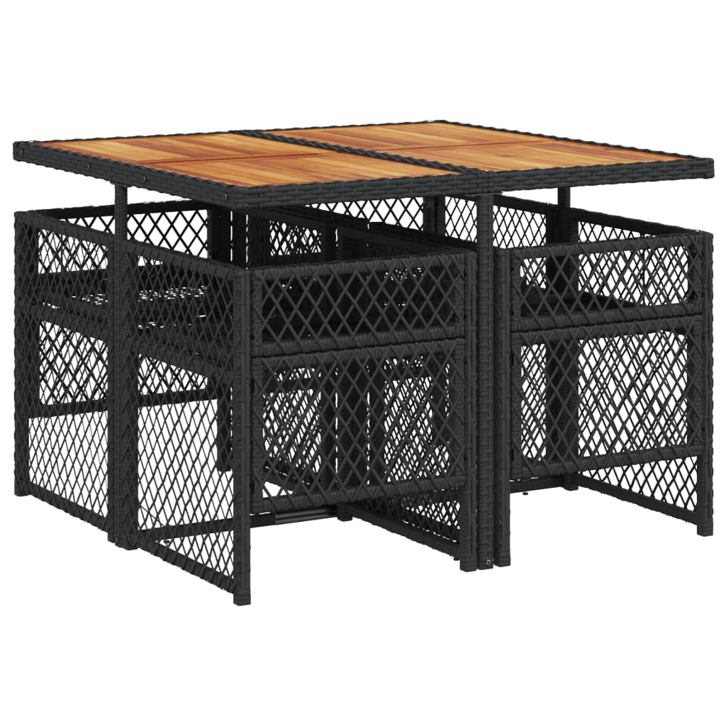 Set da Pranzo da Giardino 5 pz Nero con Cuscini in Polyrattan - homemem39
