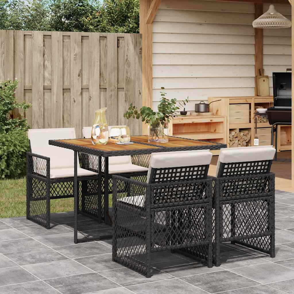 Set da Pranzo da Giardino 5 pz Nero con Cuscini in Polyrattan | homemem39