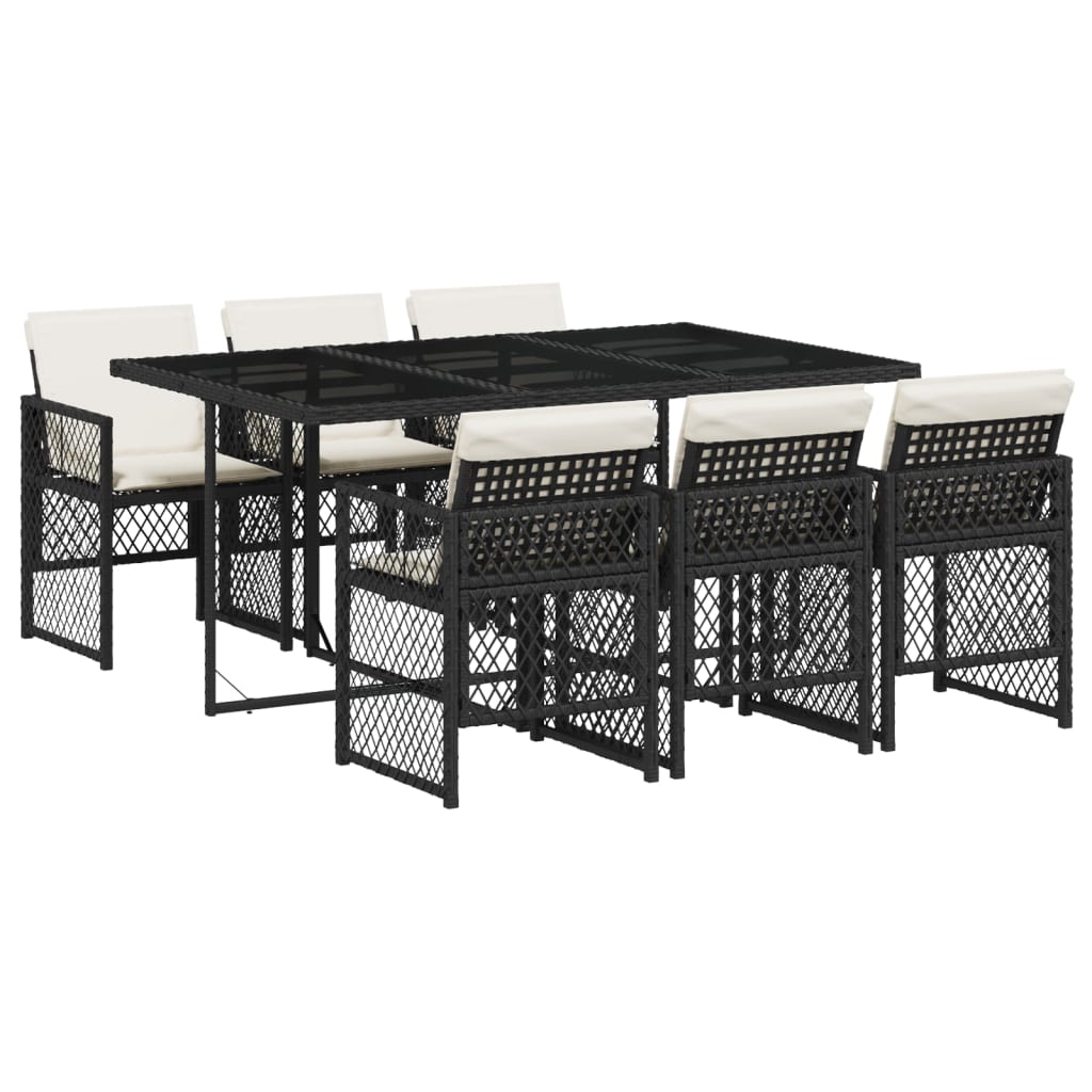 Set da Pranzo da Giardino 7 pz Nero con Cuscini in Polyrattan - homemem39