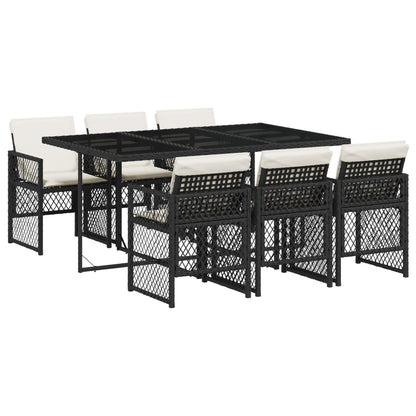 Set da Pranzo da Giardino 7 pz Nero con Cuscini in Polyrattan - homemem39