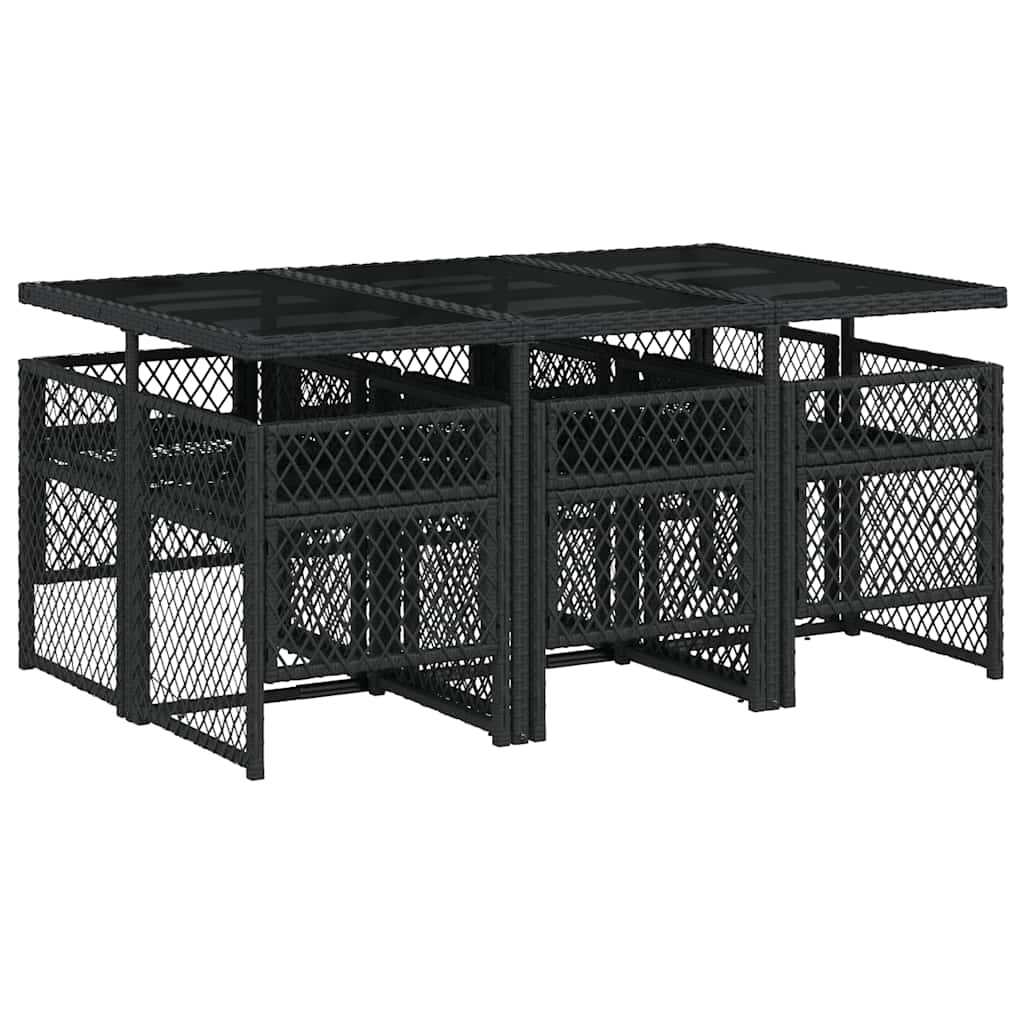 Set da Pranzo da Giardino 7 pz Nero con Cuscini in Polyrattan | homemem39