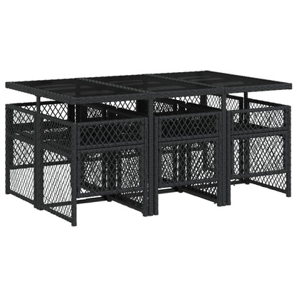 Set da Pranzo da Giardino 7 pz Nero con Cuscini in Polyrattan - homemem39