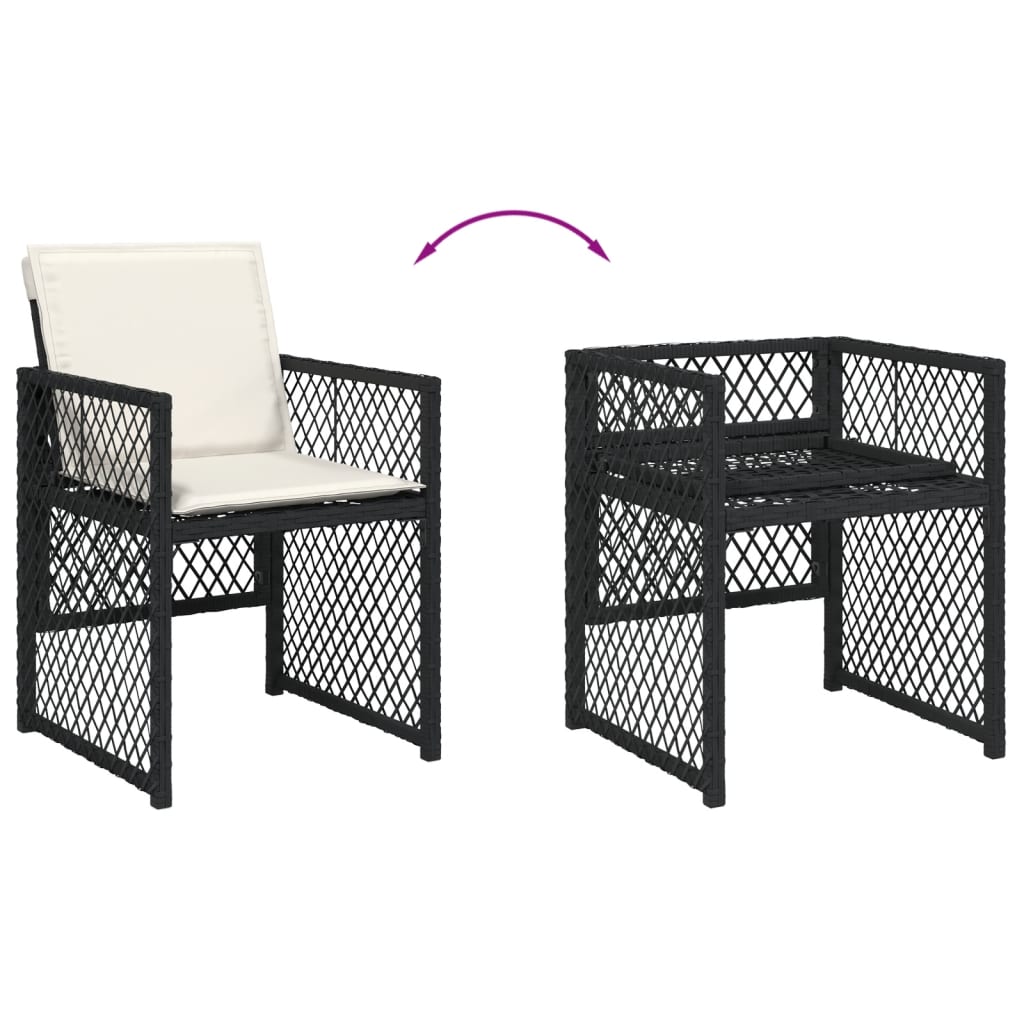 Set da Pranzo da Giardino 7 pz Nero con Cuscini in Polyrattan - homemem39