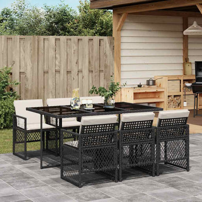 Set da Pranzo da Giardino 7 pz Nero con Cuscini in Polyrattan | homemem39