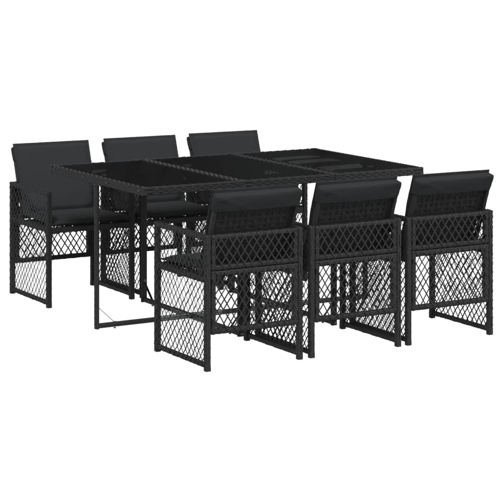 Set da Pranzo da Giardino 7 pz Nero con Cuscini in Polyrattan - homemem39