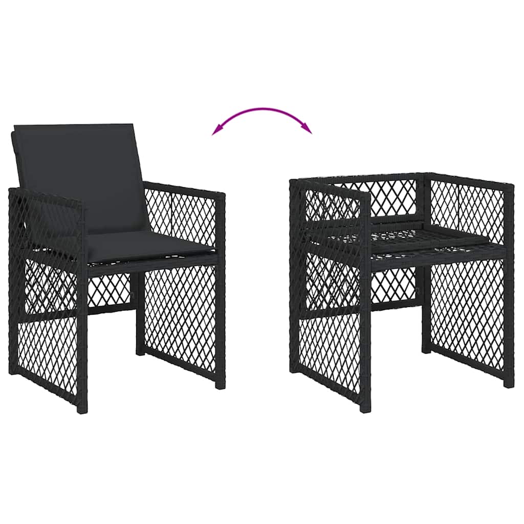 Set da Pranzo da Giardino 7 pz Nero con Cuscini in Polyrattan | homemem39