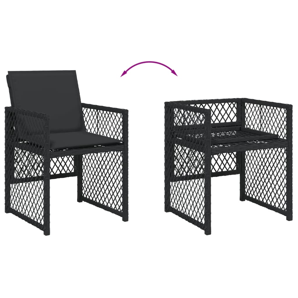 Set da Pranzo da Giardino 7 pz Nero con Cuscini in Polyrattan - homemem39