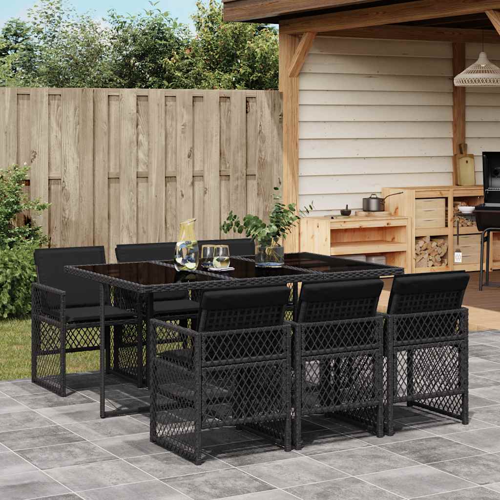 Set da Pranzo da Giardino 7 pz Nero con Cuscini in Polyrattan | homemem39