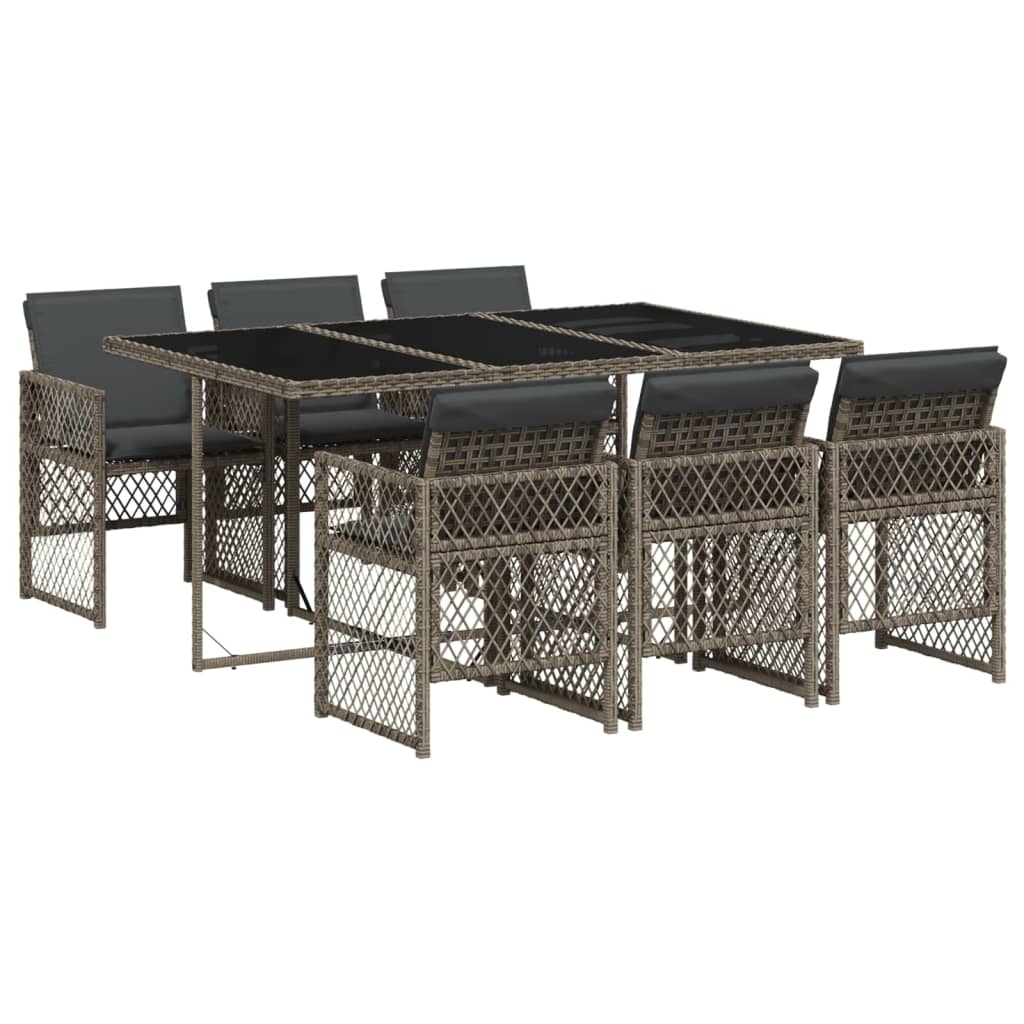 Set da Pranzo da Giardino 7 pz con Cuscini in Polyrattan Grigio - homemem39