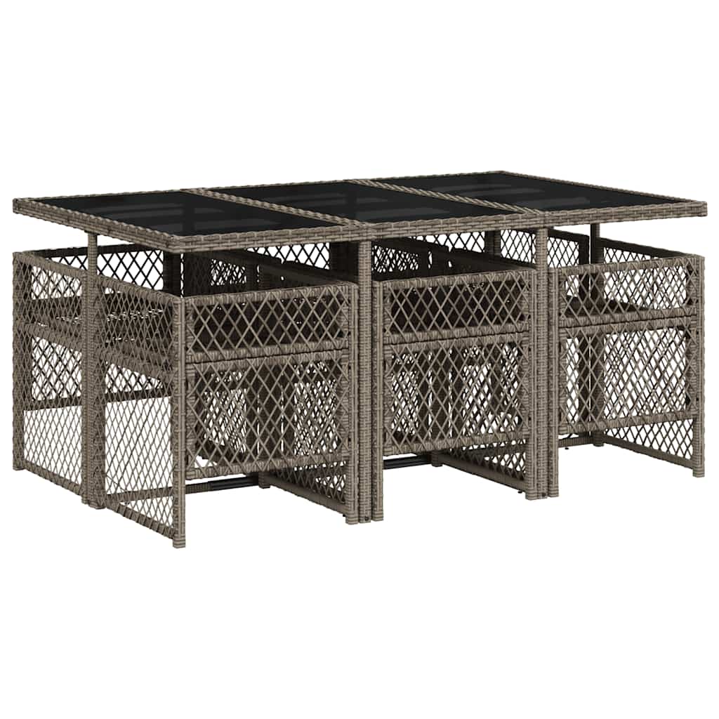 Set da Pranzo da Giardino 7 pz con Cuscini in Polyrattan Grigio | homemem39