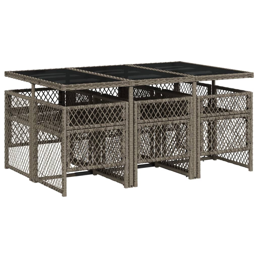 Set da Pranzo da Giardino 7 pz con Cuscini in Polyrattan Grigio - homemem39
