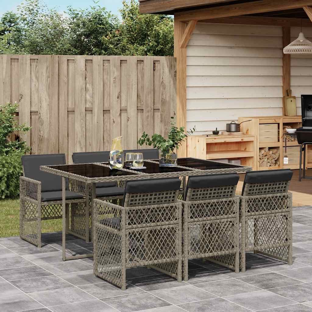 Set da Pranzo da Giardino 7 pz con Cuscini in Polyrattan Grigio | homemem39