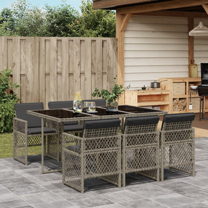 Set da Pranzo da Giardino 7 pz con Cuscini in Polyrattan Grigio - homemem39