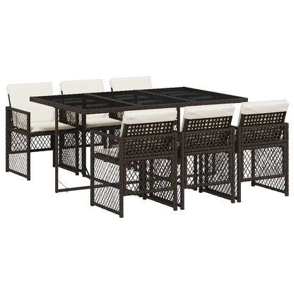 Set da Pranzo da Giardino 7pz con Cuscini in Polyrattan Marrone | homemem39
