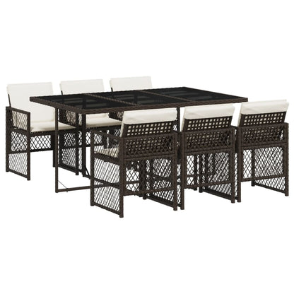 Set da Pranzo da Giardino 7pz con Cuscini in Polyrattan Marrone - homemem39