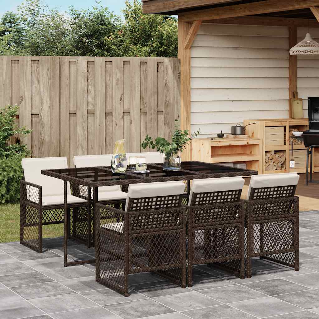 Set da Pranzo da Giardino 7pz con Cuscini in Polyrattan Marrone | homemem39