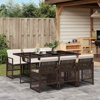 Set da Pranzo da Giardino 7pz con Cuscini in Polyrattan Marrone | homemem39