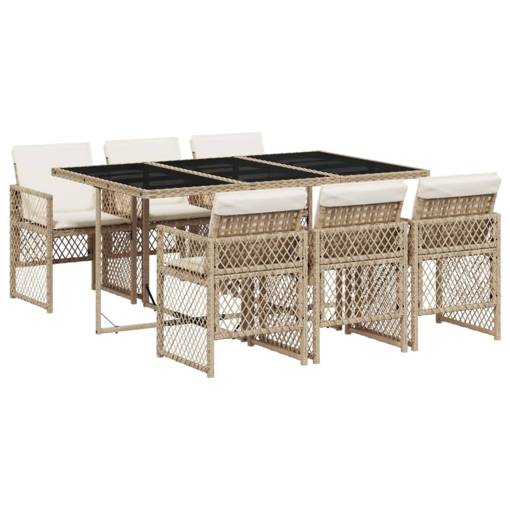 Set da Pranzo da Giardino 7 pz con Cuscini Beige in Polyrattan - homemem39