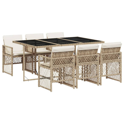 Set da Pranzo da Giardino 7 pz con Cuscini Beige in Polyrattan - homemem39