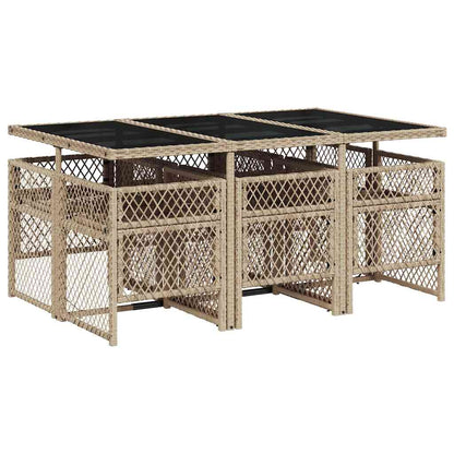 Set da Pranzo da Giardino 7 pz con Cuscini Beige in Polyrattan | homemem39