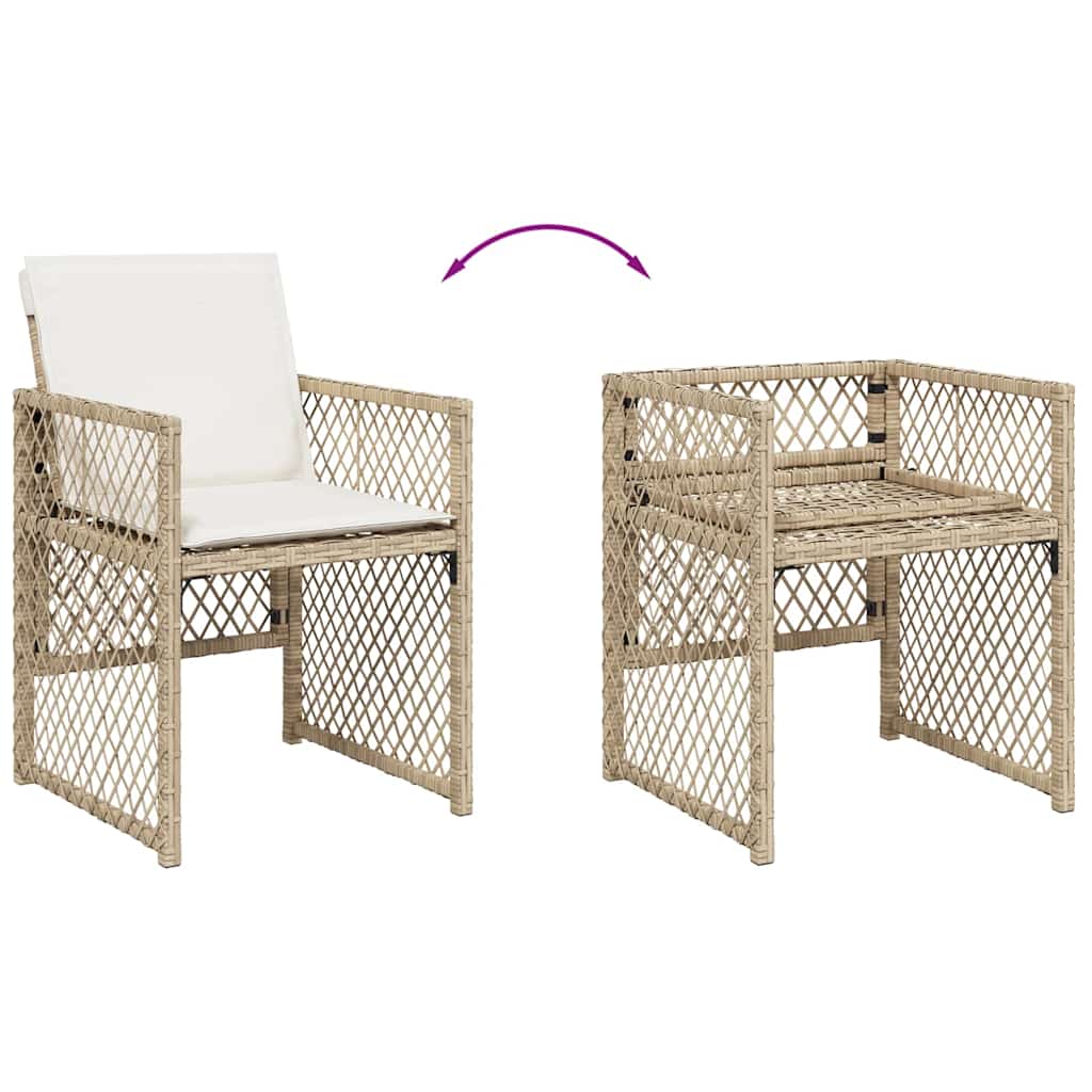 Set da Pranzo da Giardino 7 pz con Cuscini Beige in Polyrattan | homemem39