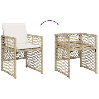 Set da Pranzo da Giardino 7 pz con Cuscini Beige in Polyrattan | homemem39