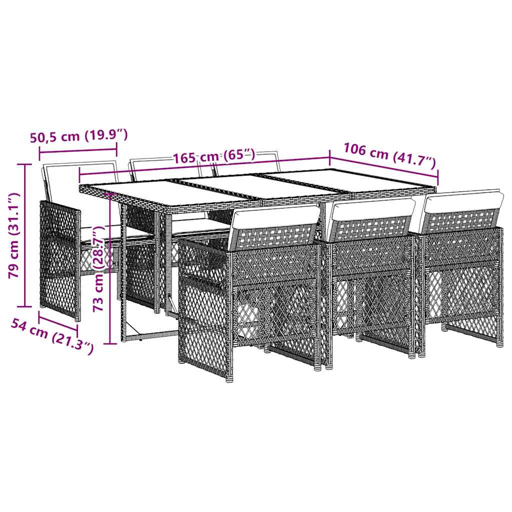 Set da Pranzo da Giardino 7 pz con Cuscini Beige in Polyrattan | homemem39