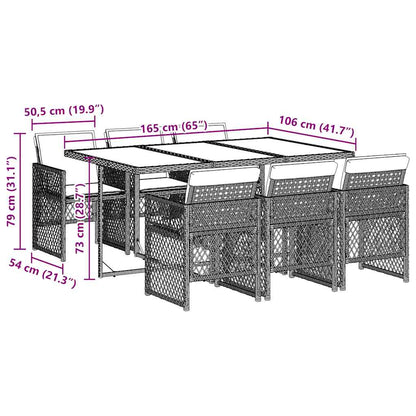 Set da Pranzo da Giardino 7 pz con Cuscini Beige in Polyrattan | homemem39