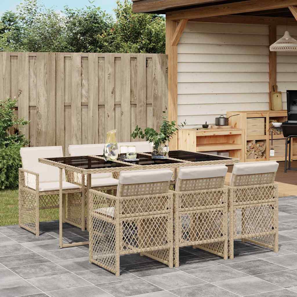 Set da Pranzo da Giardino 7 pz con Cuscini Beige in Polyrattan | homemem39