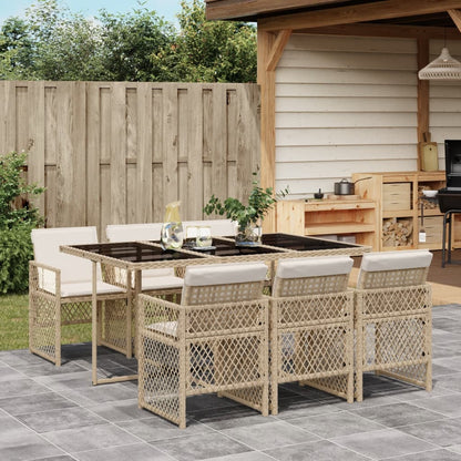 Set da Pranzo da Giardino 7 pz con Cuscini Beige in Polyrattan - homemem39