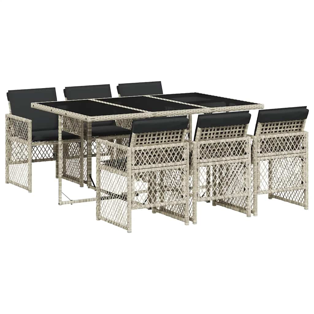 Set da Pranzo da Giardino 7 pz Cuscini Polyrattan Grigio Chiaro | homemem39