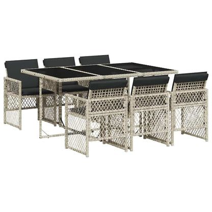 Set da Pranzo da Giardino 7 pz Cuscini Polyrattan Grigio Chiaro | homemem39
