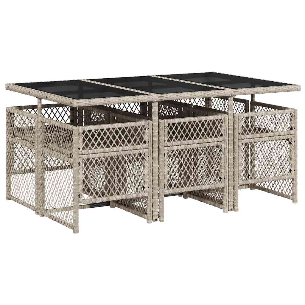 Set da Pranzo da Giardino 7 pz Cuscini Polyrattan Grigio Chiaro | homemem39