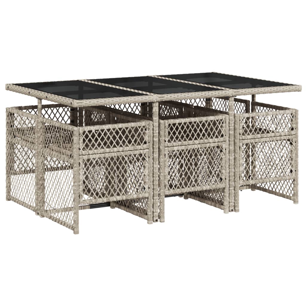 Set da Pranzo da Giardino 7 pz Cuscini Polyrattan Grigio Chiaro - homemem39
