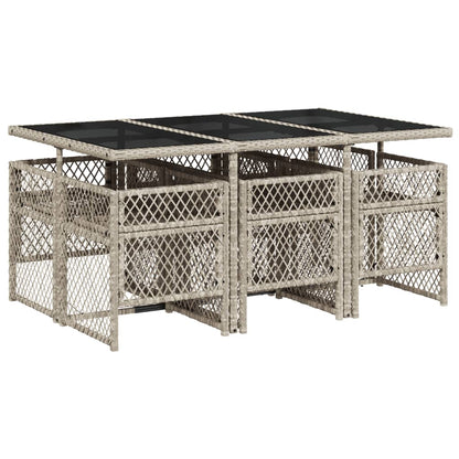 Set da Pranzo da Giardino 7 pz Cuscini Polyrattan Grigio Chiaro - homemem39