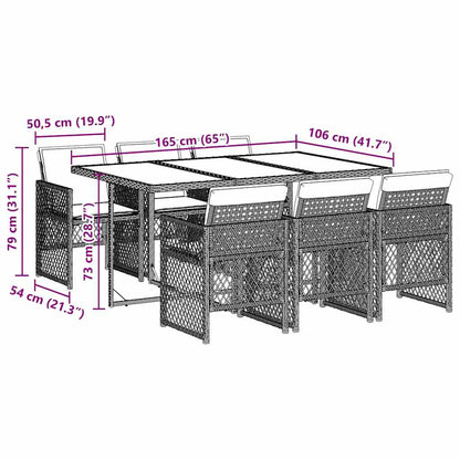 Set da Pranzo da Giardino 7 pz Cuscini Polyrattan Grigio Chiaro | homemem39