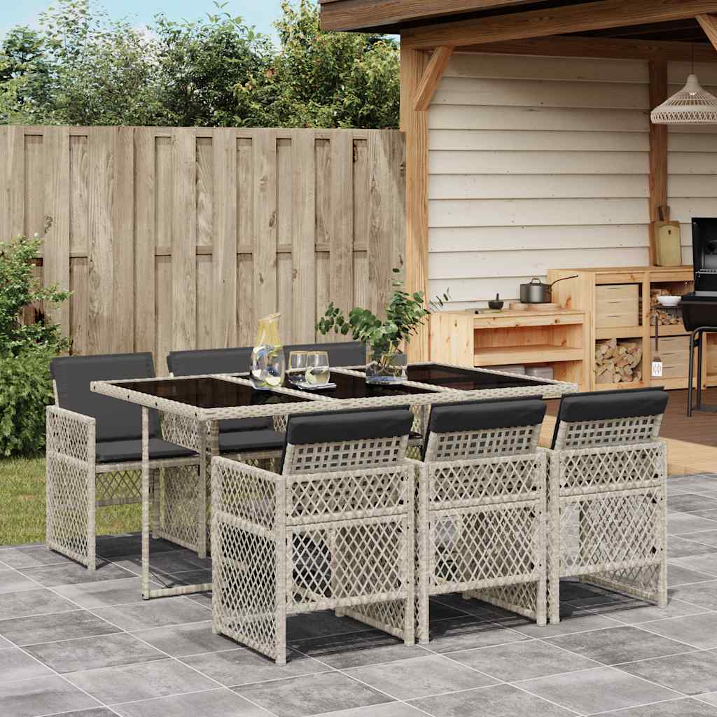 Set da Pranzo da Giardino 7 pz Cuscini Polyrattan Grigio Chiaro | homemem39