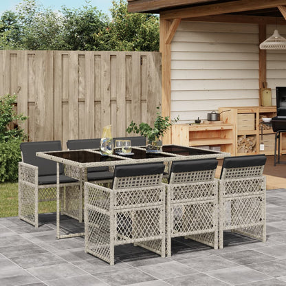 Set da Pranzo da Giardino 7 pz Cuscini Polyrattan Grigio Chiaro - homemem39