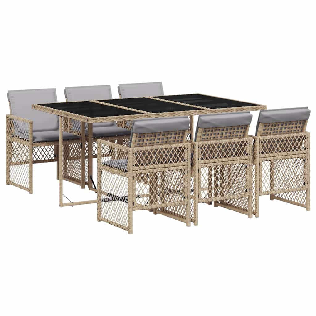 Set da Pranzo da Giardino 7 pz con Cuscini Beige in Polyrattan | homemem39